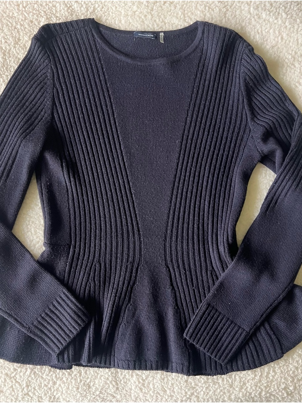 Magaschoni Dark Navy Wool Peplum Sweater- M